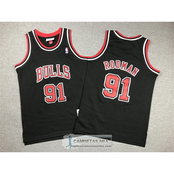 Camiseta Nino Chicago Bulls Dennis Rodman NO 91 Mitchell & Ness 1997-98 Negro